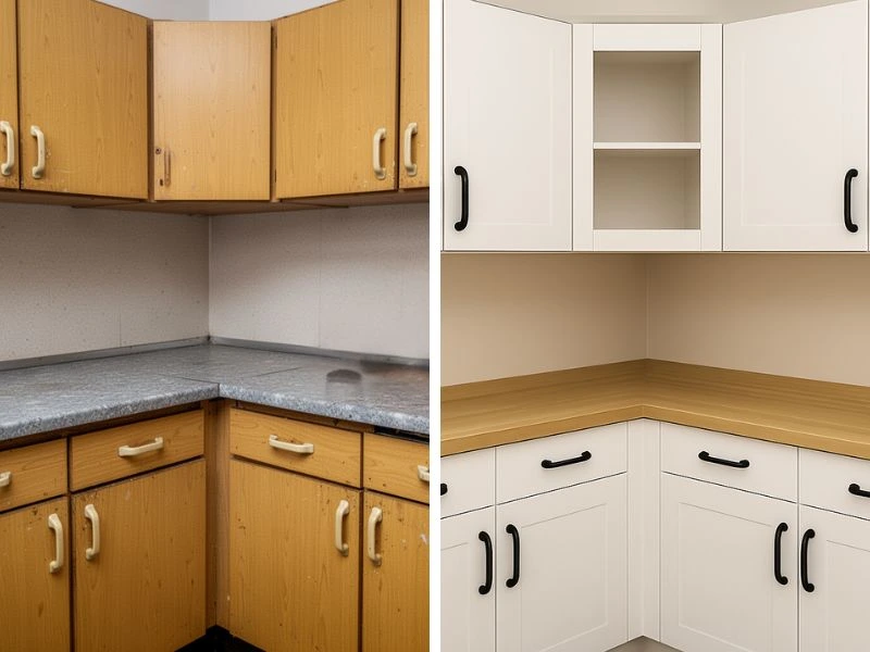 Konyhabútor felújítás előtte-utána - bútorjavítás Budapest